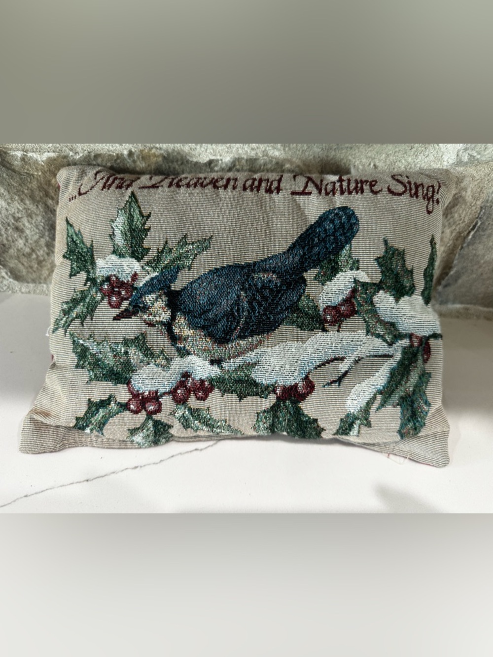 And Heaven and Nature Sing" Cardinal and Holly Tapestry Christmas Pillow 12x9